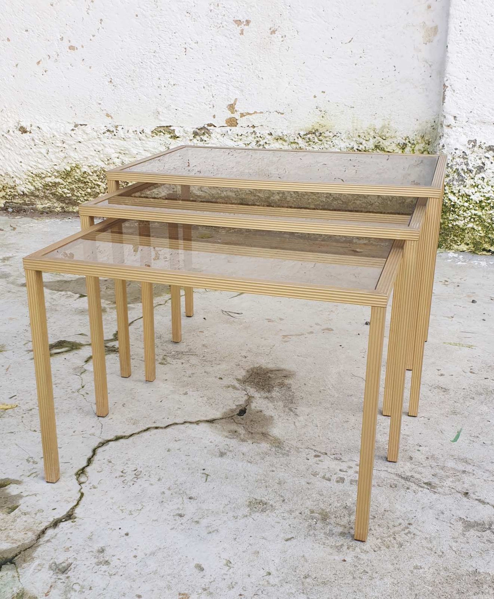 Vintage Gold Brass Nesting Coffee Tables / MCM Side Tables / Etsy