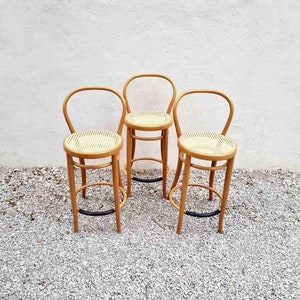 1 of 3 Vintage Bentwood Bar Stool / Thonet Style Chairs / Thonet Style Stools / Wooden Wicker Stools / Brown Bar Chairs / Italy / 1980 /'80s image 3