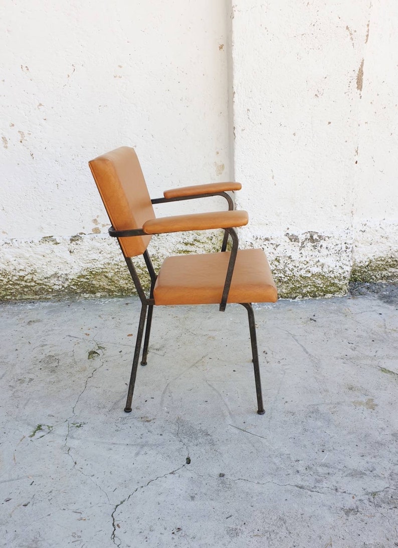 Mid Century Modern Office Chair / Vintage Chair / Dining Chair with Brown Eco Leather / 1950 / Dining Chair / Retro Chair / Italy / '50s image 5