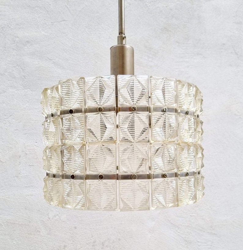 Mid Century Ceiling Lamp / Carl Fagerlund Style / Swedish Design / Vintage Glass Chandelier / MCM Lighting / MCM / Sweden / 1960 / '60s image 1