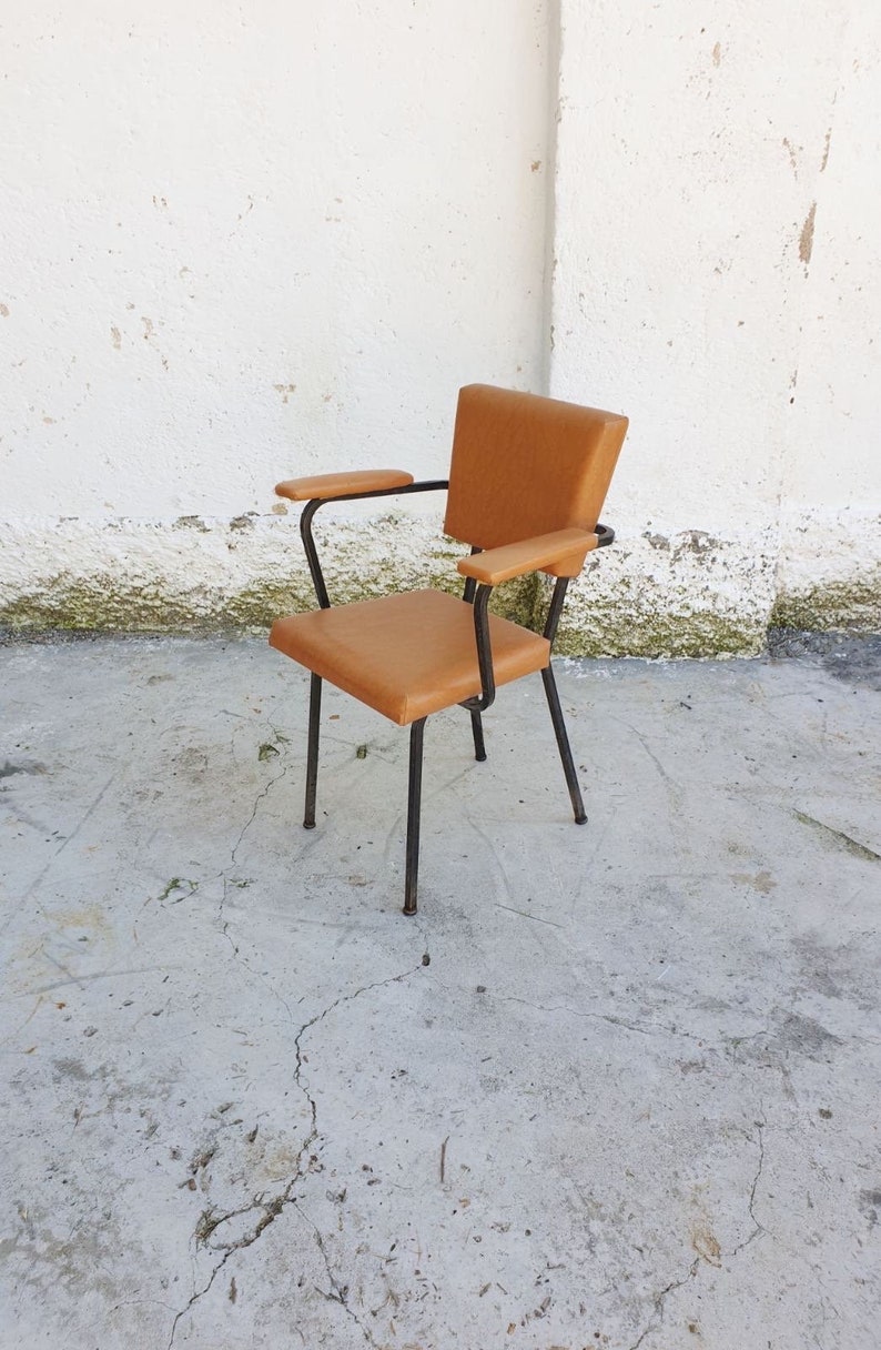 Mid Century Modern Office Chair / Vintage Chair / Dining Chair with Brown Eco Leather / 1950 / Dining Chair / Retro Chair / Italy / '50s image 1