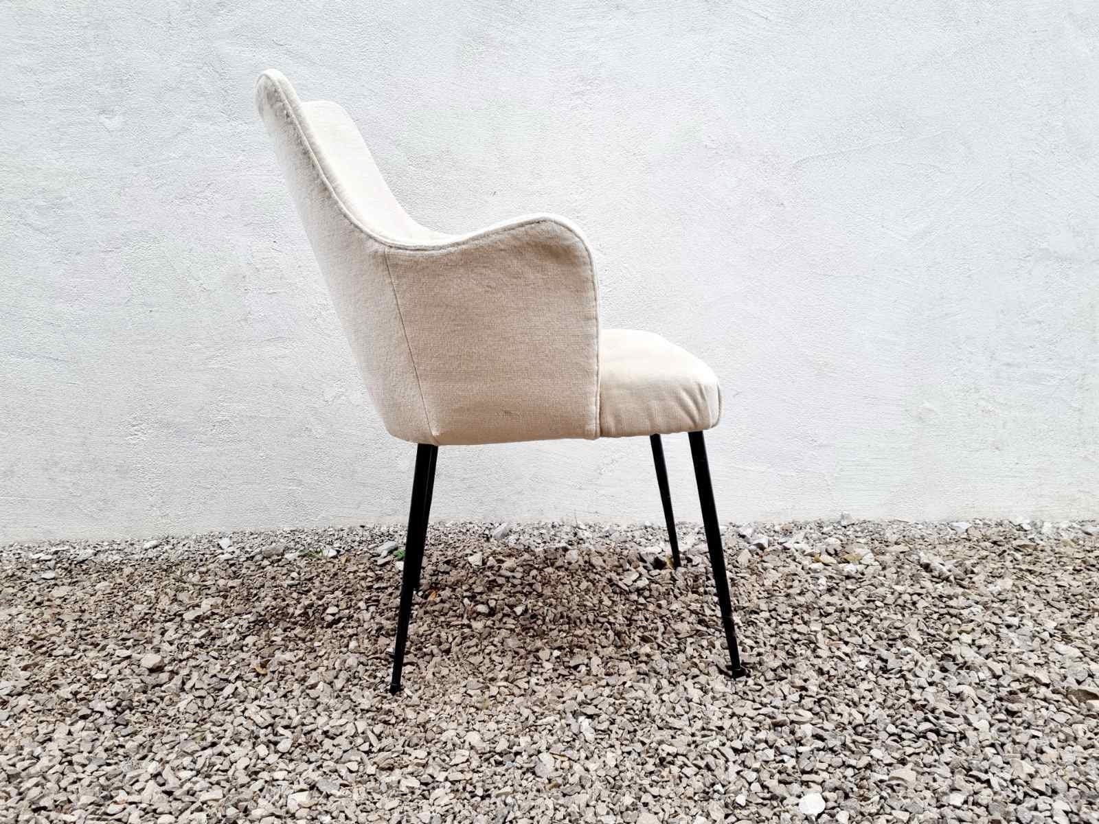 Fauteuil Blanc Moderne Mid Century/Tissu Mobilier Rétro Original Chaise Blanche Design Italien Italie Années 1960 60