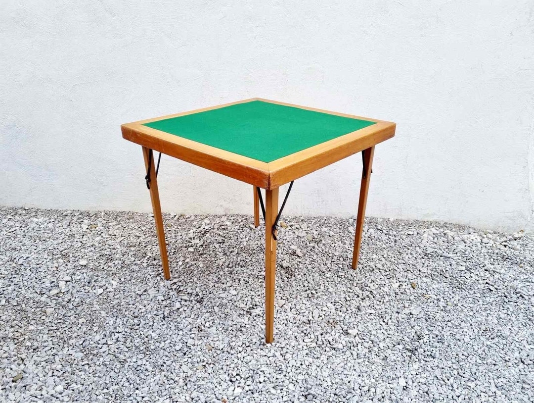 Mid Century Folding Poker Table / Vintage Wood Card Table / Beech Wood
