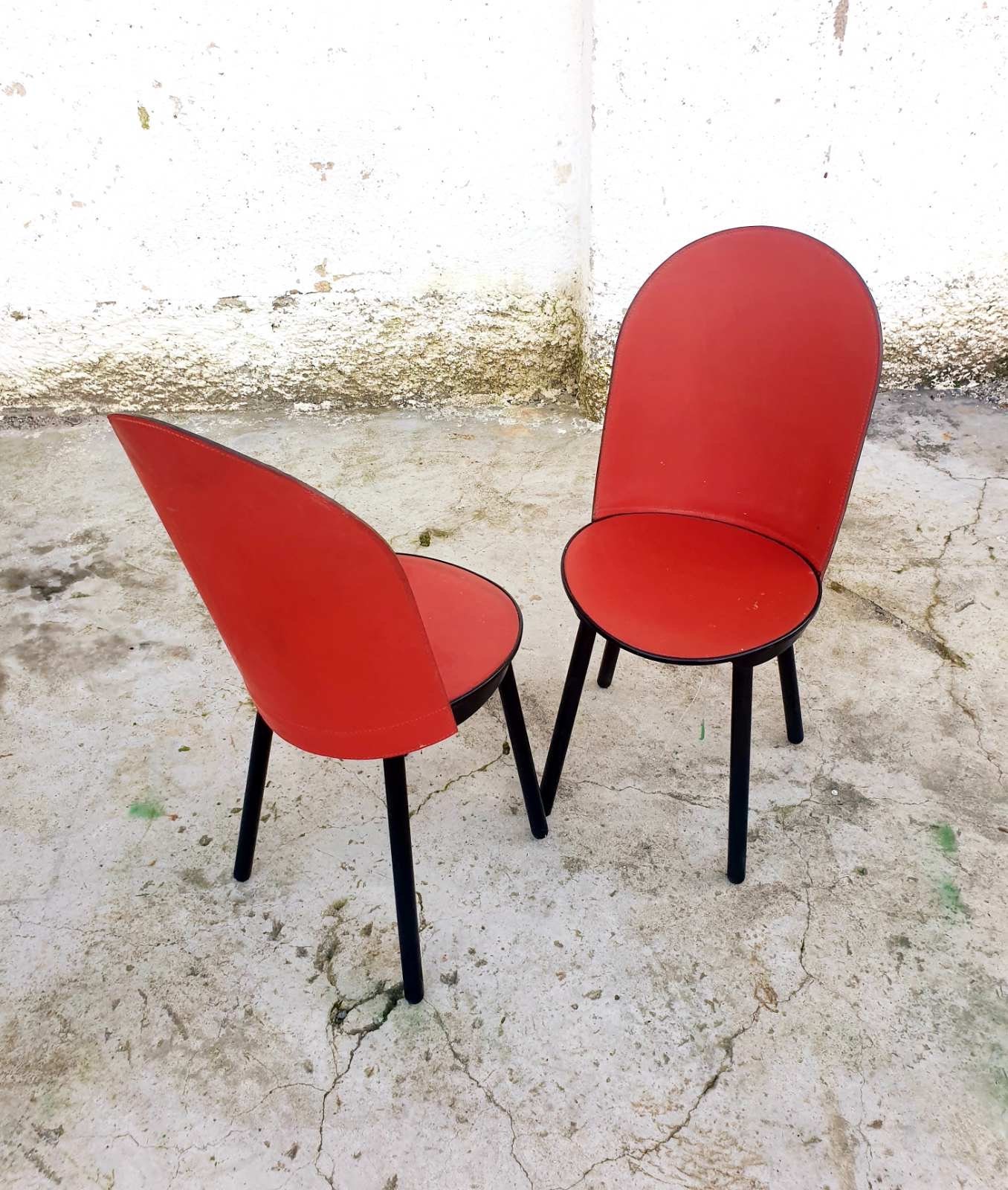 1 of 2 Vintage Red Leather Dining Chairs / MCM Chairs / Etsy