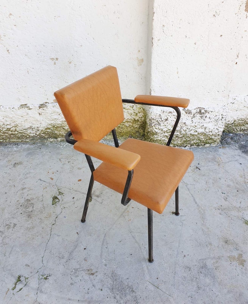 Mid Century Modern Office Chair / Vintage Chair / Dining Chair with Brown Eco Leather / 1950 / Dining Chair / Retro Chair / Italy / '50s image 7