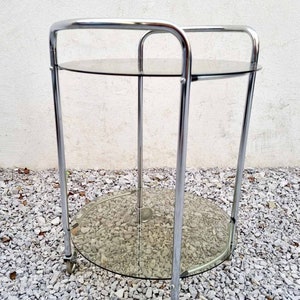 Mid Century Glass Serving Trolley / Bar Cart / Mid Century Side Table / Glass Cart / Vintage Bar Cart / Metal and Glass Cart / Italy / '60s image 7