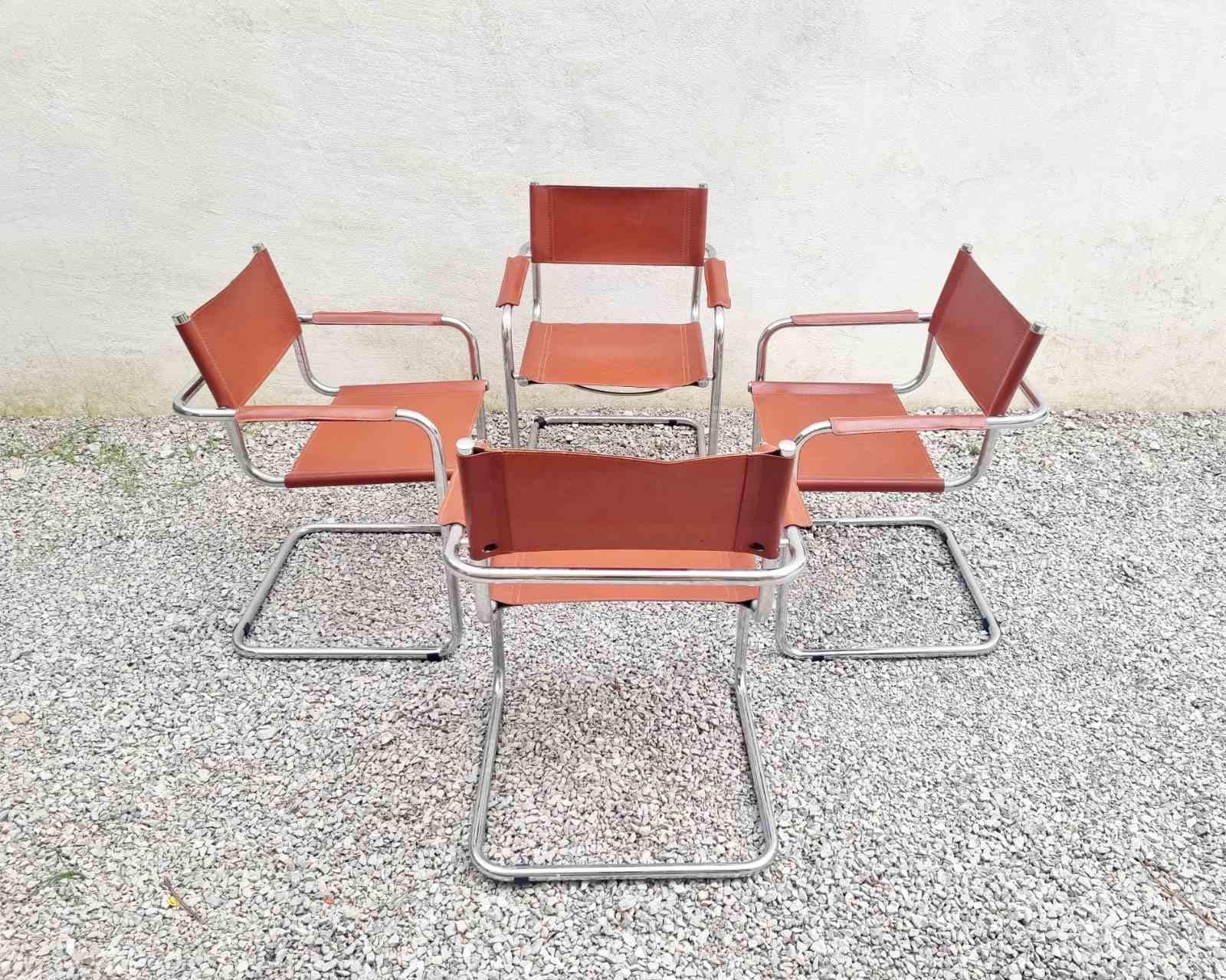 1 von 4 Mid Century Modern Mart Stam Freischwinger Stuhl / Bürostühle / Esszimmerstühle / Bauhaus / Retro Stühle / Kunstleder / Italien / 70er Jahre