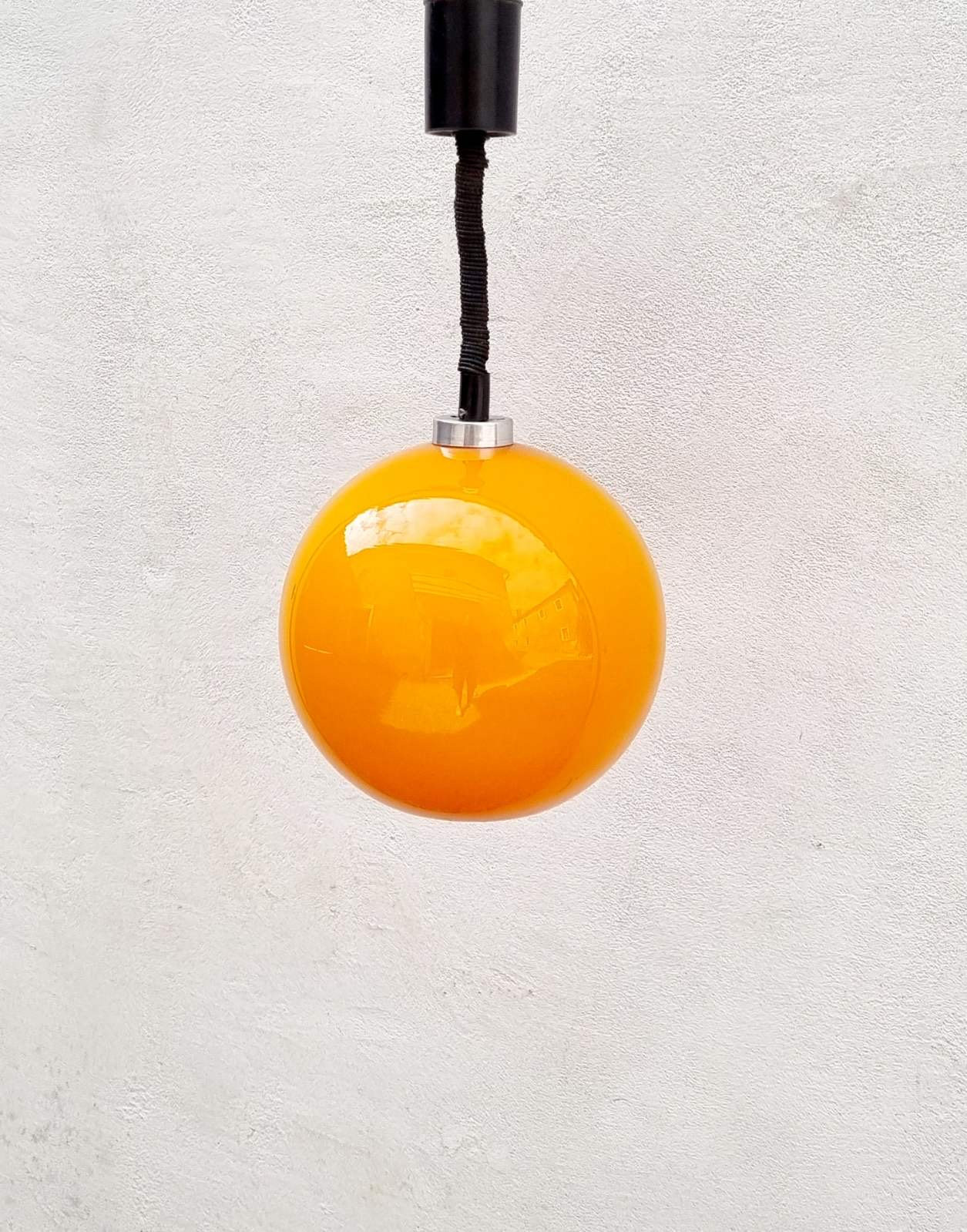 Mid Century Orange Glass Pendant Lamp Vintage Pendant Lamp