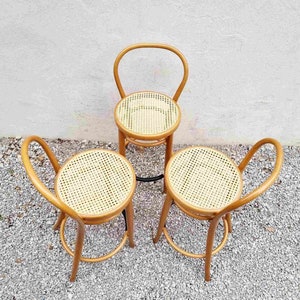 1 of 3 Vintage Bentwood Bar Stool / Thonet Style Chairs / Thonet Style Stools / Wooden Wicker Stools / Brown Bar Chairs / Italy / 1980 /'80s image 9