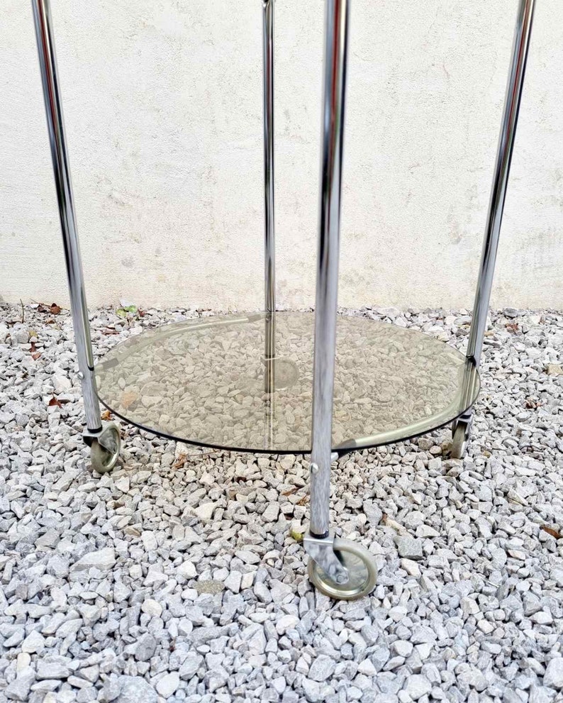 Mid Century Glass Serving Trolley / Bar Cart / Mid Century Side Table / Glass Cart / Vintage Bar Cart / Metal and Glass Cart / Italy / '60s image 9