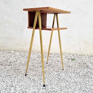 Mid Century Side Table with Shelf / Mahogany Veneered Wood End Table / Brass / Vintage Side Table / Retro Coffee Table / Italy / 1960 / &#39;60s