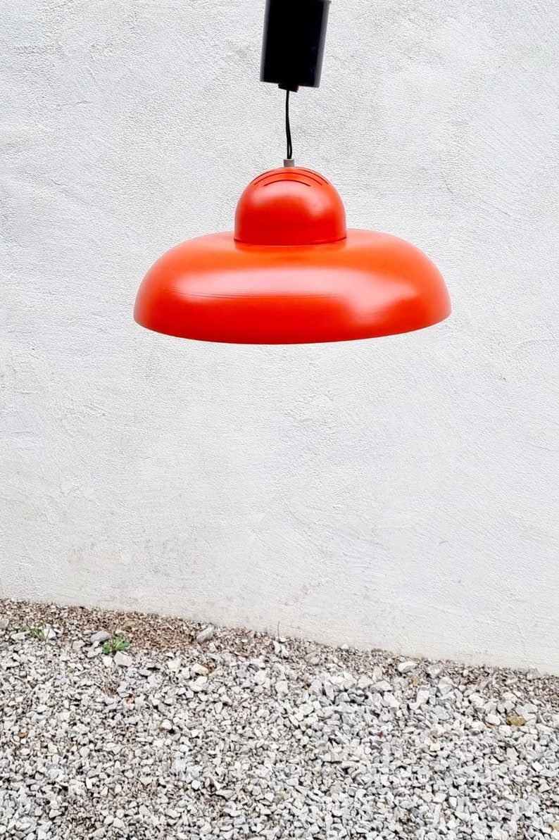 Mid Century Modern Pendant Lamp / Produced by Sijaj Hrastnik / Vintage Ceiling Lamp / Red Metal Lamp / Red Hanging Lamp / Retro Light / '70s image 9