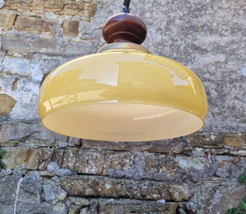 Mid Century Glass Pendant Lamp / Retro Yellow Vintage Glass Ceiling Lamp / Hanging Light / Space Age / Retro Light / Yugoslavia / 1970 /'70s zdjęcie 8