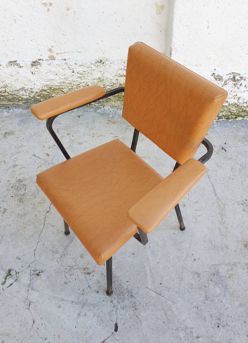 Mid Century Modern Office Chair / Vintage Chair / Dining Chair with Brown Eco Leather / 1950 / Dining Chair / Retro Chair / Italy / '50s image 6