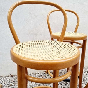 1 of 3 Vintage Bentwood Bar Stool / Thonet Style Chairs / Thonet Style Stools / Wooden Wicker Stools / Brown Bar Chairs / Italy / 1980 /'80s image 4