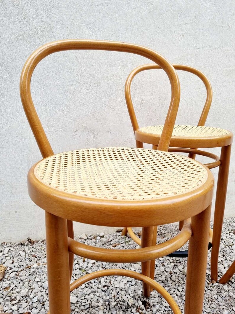 1 of 3 Vintage Bentwood Bar Stool / Thonet Style Chairs / Thonet Style Stools / Wooden Wicker Stools / Brown Bar Chairs / Italy / 1980 /'80s image 4