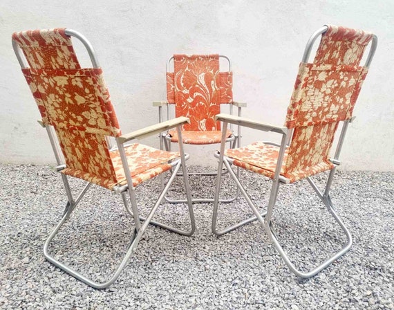 Set of 3 Vintage Aluminium Folding Chairs Retro Beach Chairs Patio Chairs Camping Furniture Flower Pattern Yugoslavia 1970 70s Etsy