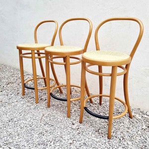 1 of 3 Vintage Bentwood Bar Stool / Thonet Style Chairs / Thonet Style Stools / Wooden Wicker Stools / Brown Bar Chairs / Italy / 1980 /'80s image 7