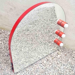 RESERVED!Mid Century Metal Wall Mirror / Vintage Mirror / Space Age Mirror / Bulb Mirror / Red Mirror / Mirrors / Retro Mirror / Italy /&#39;70s