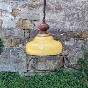Mid Century Glass Pendant Lamp / Retro Yellow Vintage Glass Ceiling Lamp / Hanging Light / Space Age / Retro Light / Yugoslavia / 1970 /'70s zdjęcie 7