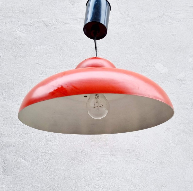 Mid Century Modern Pendant Lamp / Produced by Sijaj Hrastnik / Vintage Ceiling Lamp / Red Metal Lamp / Red Hanging Lamp / Retro Light / '70s image 8