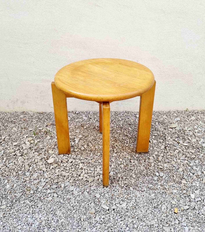 Mid Century Modern Wooden Stool / Solid Wood Chair / Vintage / Brown Chair / Klingnau Ag Stuhl und Tischfabrik / Switzerland / 1980s / '80s image 3