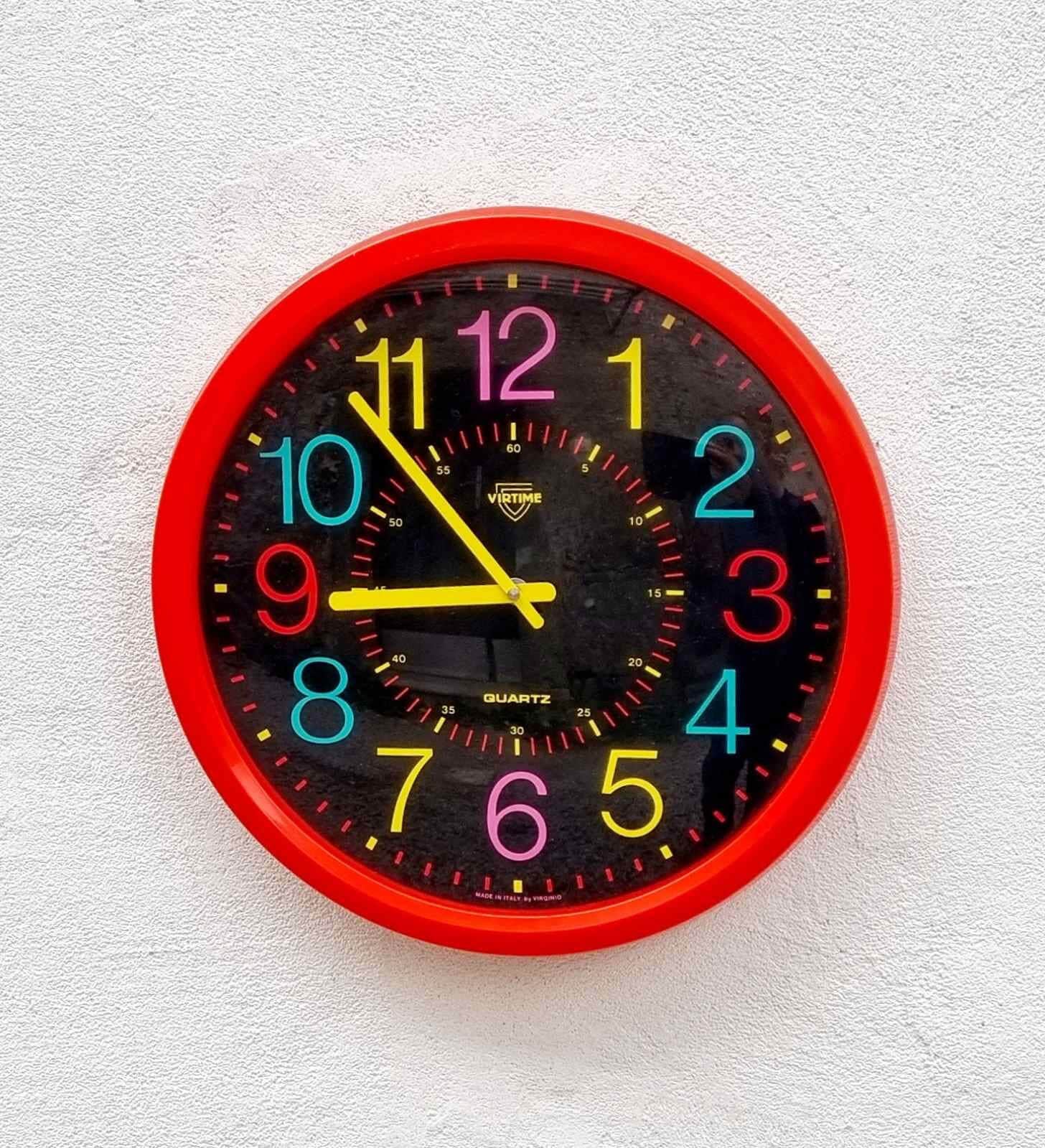 Vintage Wall Clock / Virtime Italy / Memphis Style / Italian