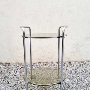 Mid Century Glass Serving Trolley / Bar Cart / Mid Century Side Table / Glass Cart / Vintage Bar Cart / Metal and Glass Cart / Italy / '60s image 2
