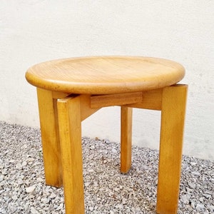 Mid Century Modern Wooden Stool / Solid Wood Chair / Vintage / Brown Chair / Klingnau Ag Stuhl und Tischfabrik / Switzerland / 1980s / '80s image 6