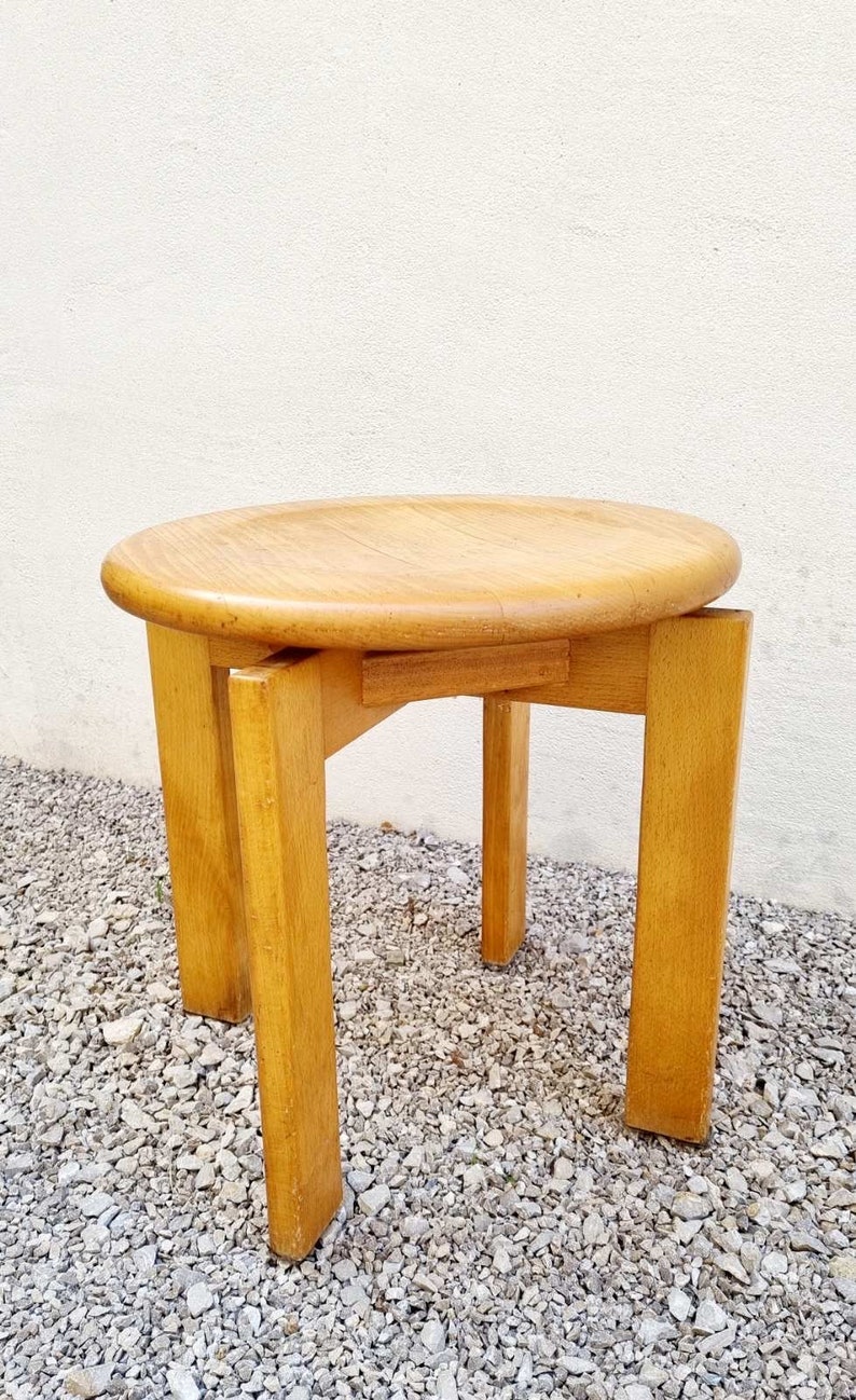 Mid Century Modern Wooden Stool / Solid Wood Chair / Vintage / Brown Chair / Klingnau Ag Stuhl und Tischfabrik / Switzerland / 1980s / '80s image 6
