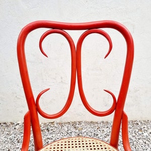Mid Century Wicker Chair / Vintage Dining Chair / Wooden Chair / Red Chair / Thonet Style Chair / Art Nouveau / Austria / 1930s / '30s image 4
