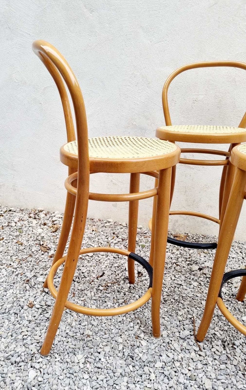 1 of 3 Vintage Bentwood Bar Stool / Thonet Style Chairs / Thonet Style Stools / Wooden Wicker Stools / Brown Bar Chairs / Italy / 1980 /'80s image 6