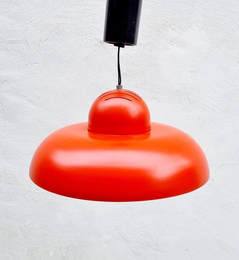 Mid Century Modern Pendant Lamp / Produced by Sijaj Hrastnik / Vintage Ceiling Lamp / Red Metal Lamp / Red Hanging Lamp / Retro Light / '70s image 1