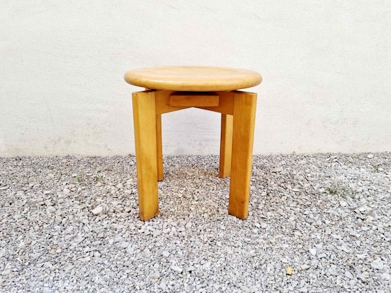 Mid Century Modern Wooden Stool / Solid Wood Chair / Vintage / Brown Chair / Klingnau Ag Stuhl und Tischfabrik / Switzerland / 1980s / '80s