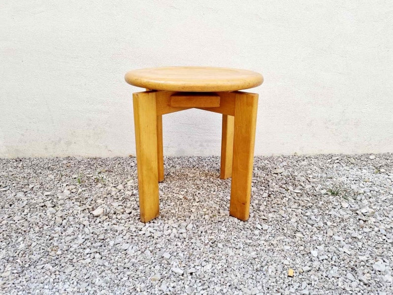 Mid Century Modern Wooden Stool / Solid Wood Chair / Vintage / Brown Chair / Klingnau Ag Stuhl und Tischfabrik / Switzerland / 1980s / '80s image 1