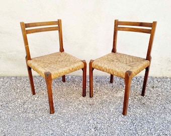 RESERVED!Pair of Mid Century Italian Dining Chairs / Scandinavian Design / Vintage Dining Chairs / Wooden Rope Chairs / Chairs / Italy /'60s