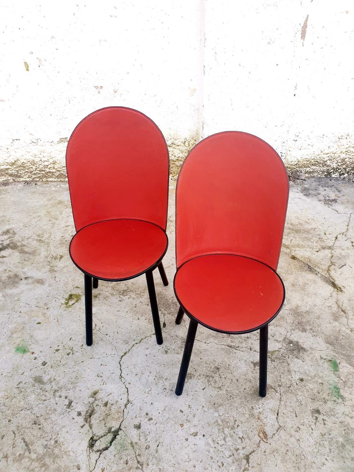 1 of 2 Vintage Red Leather Dining Chairs / MCM Chairs / Etsy