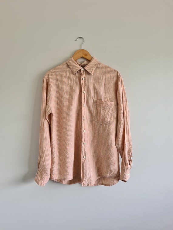 Mens Italian striped linen shirt size Medium Orang