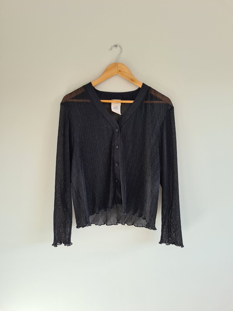Vintage 00s Womens Black Minimal Blouseshirtsheersize 14 large