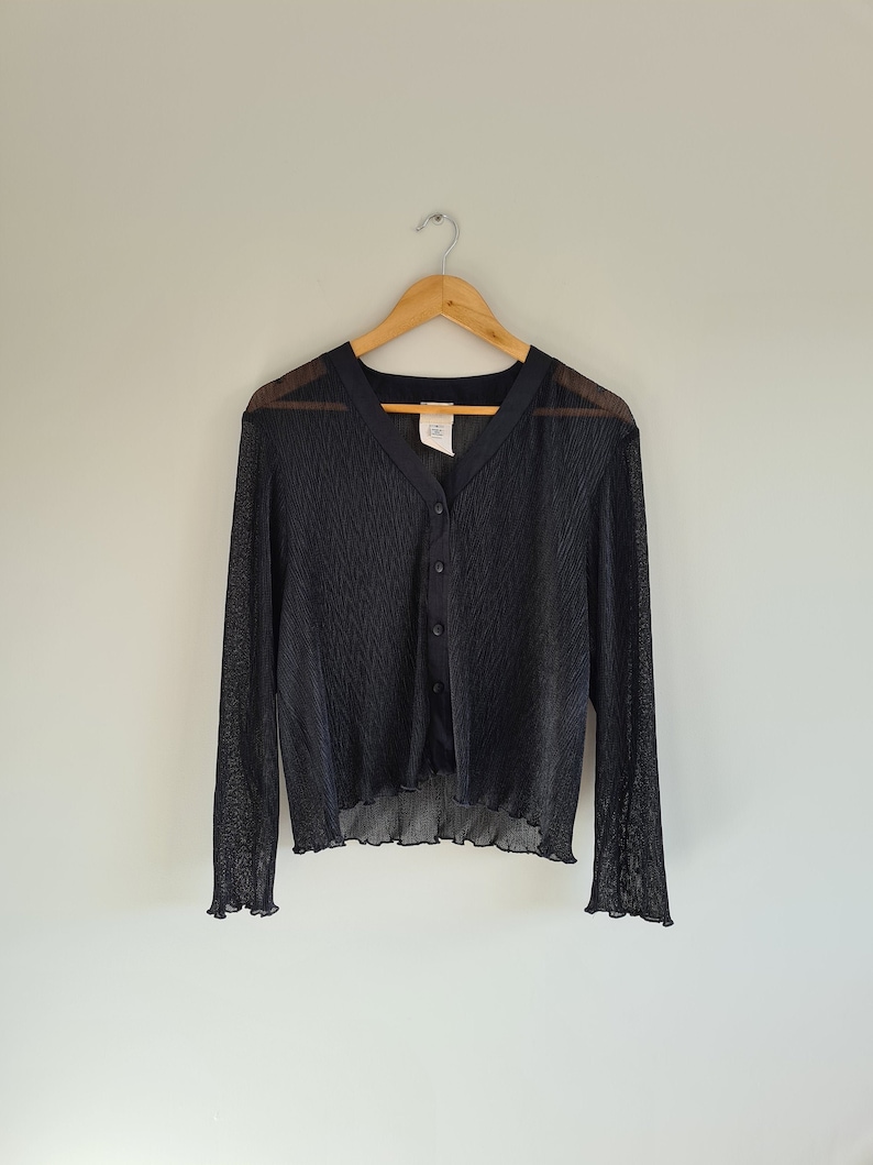 Vintage 00s Womens Black Minimal Blouseshirtsheersize 14 large