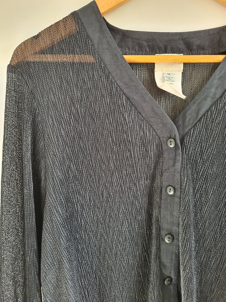 Vintage 00s Womens Black Minimal Blouseshirtsheersize 14 large