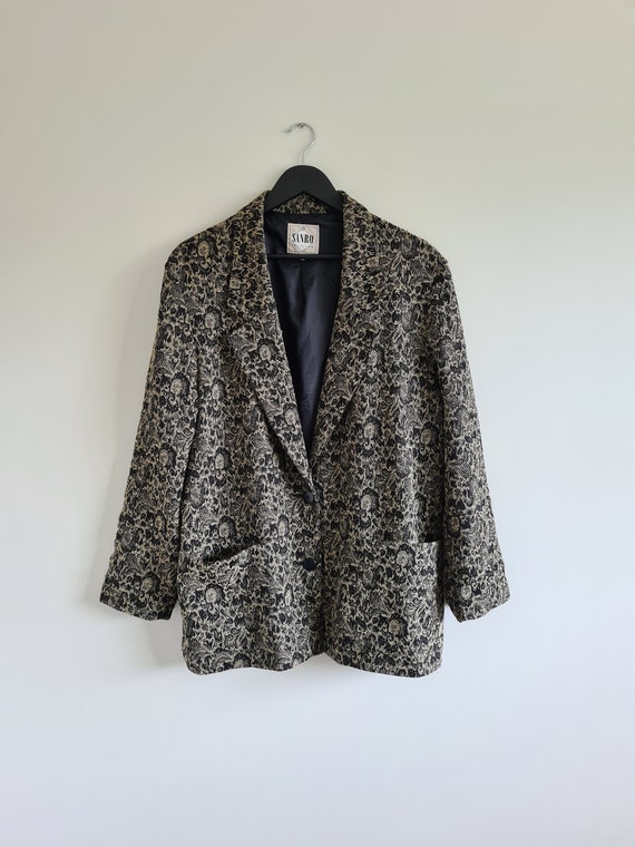 Vintage 90s Womens Oversized Gold Floral Blazer/Si