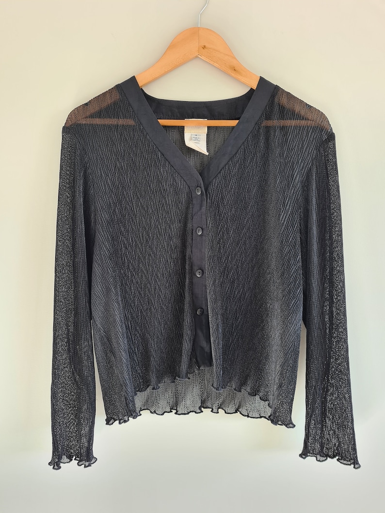 Vintage 00s Womens Black Minimal Blouseshirtsheersize 14 large