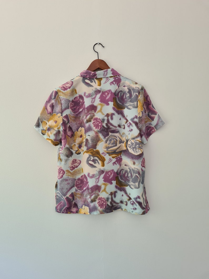 70s Abstract blouse rose pattern Size 12 Medium