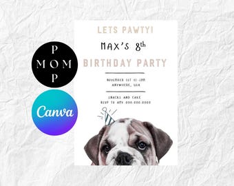 Let's Pawty Puppy Dog Invite Template | EDIT IN CANVA