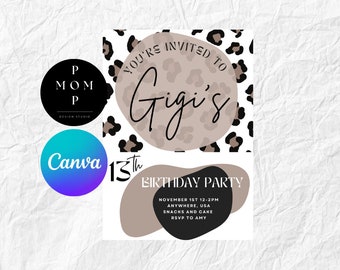 Leopard Birthday Invite: Poster + Phone Template (Edit in Canva)