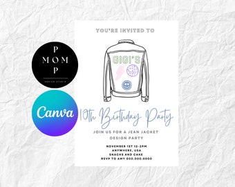 Jean Jacket Party Invite: Sign & Wallpaper Templates (Edit in Canva)