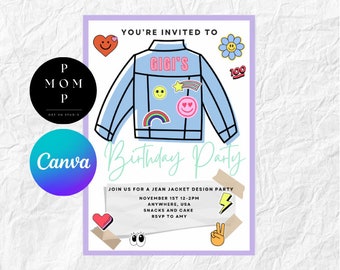 Jean Jacket Decorating Party Invitation: Pick Your Patches, Canva Template