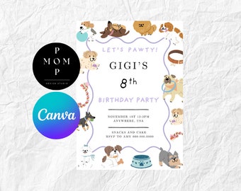Dog Birthday Party Invitation: Pawty Poster & Wallpaper (Canva Template)