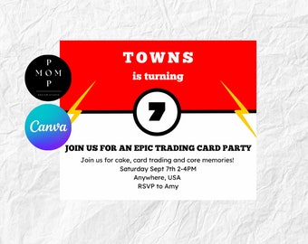 5"x7" and Phone Template - Pokemon Birthday Invitation - EDIT IN CANVA